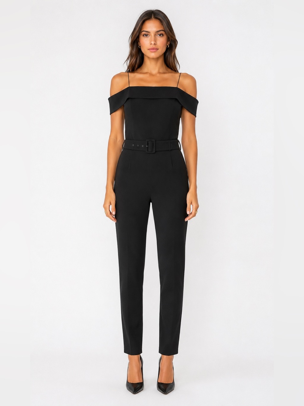 Theory off the shoulder crepe admiral jumpsuit.  Detachable belt EL